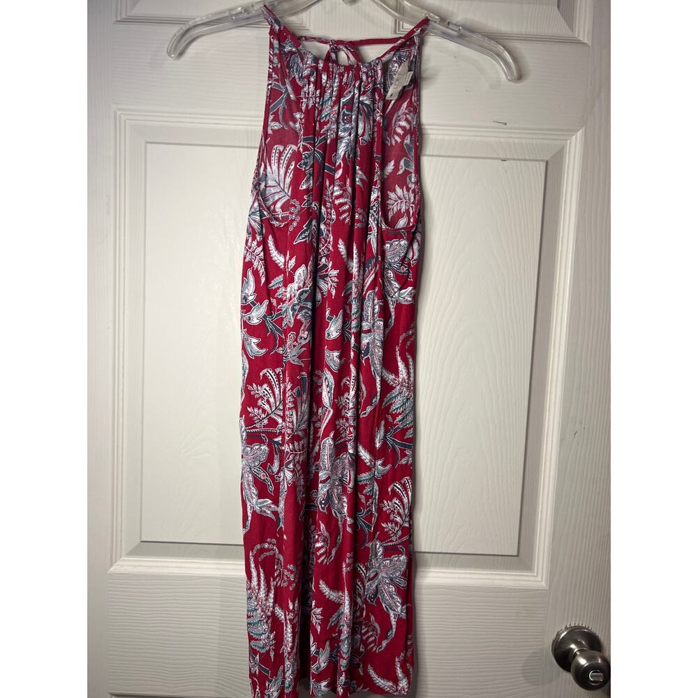 LOFT Outlet Swing Dress Red Tropical Floral Print Halter Sleeveless Size XXSP